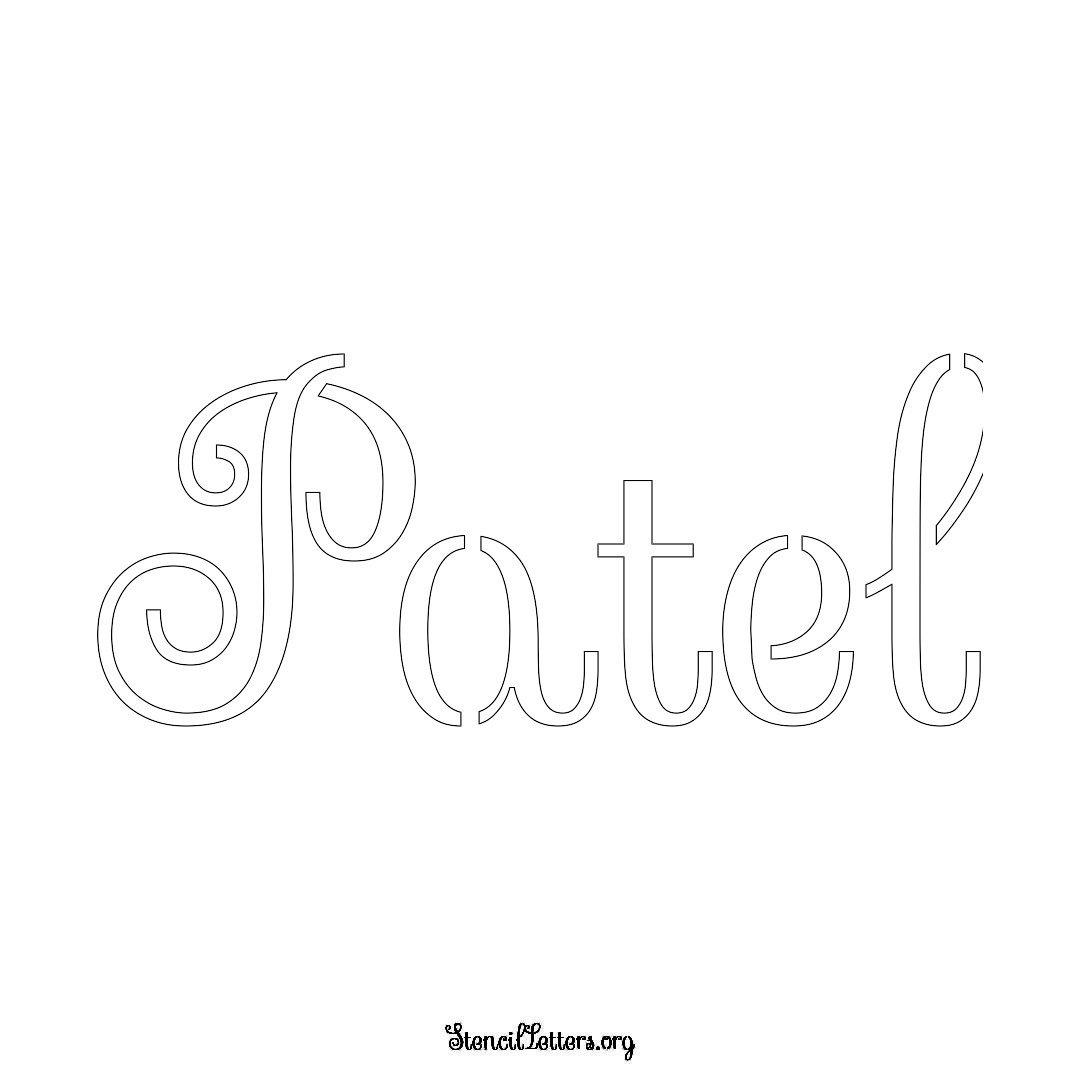 Patel name stencil in Ornamental Cursive Lettering