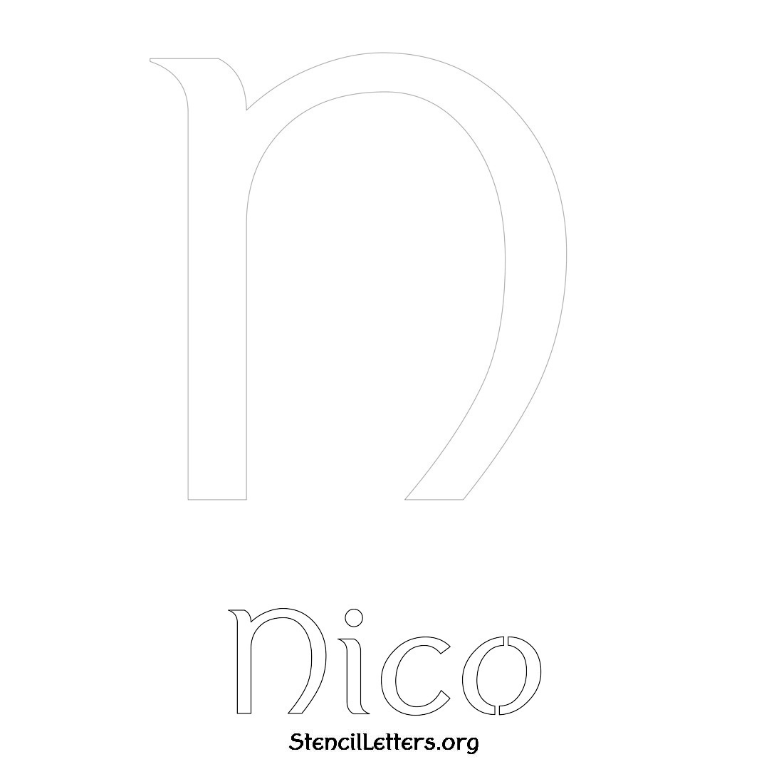 Nico printable name initial stencil in Ancient Lettering