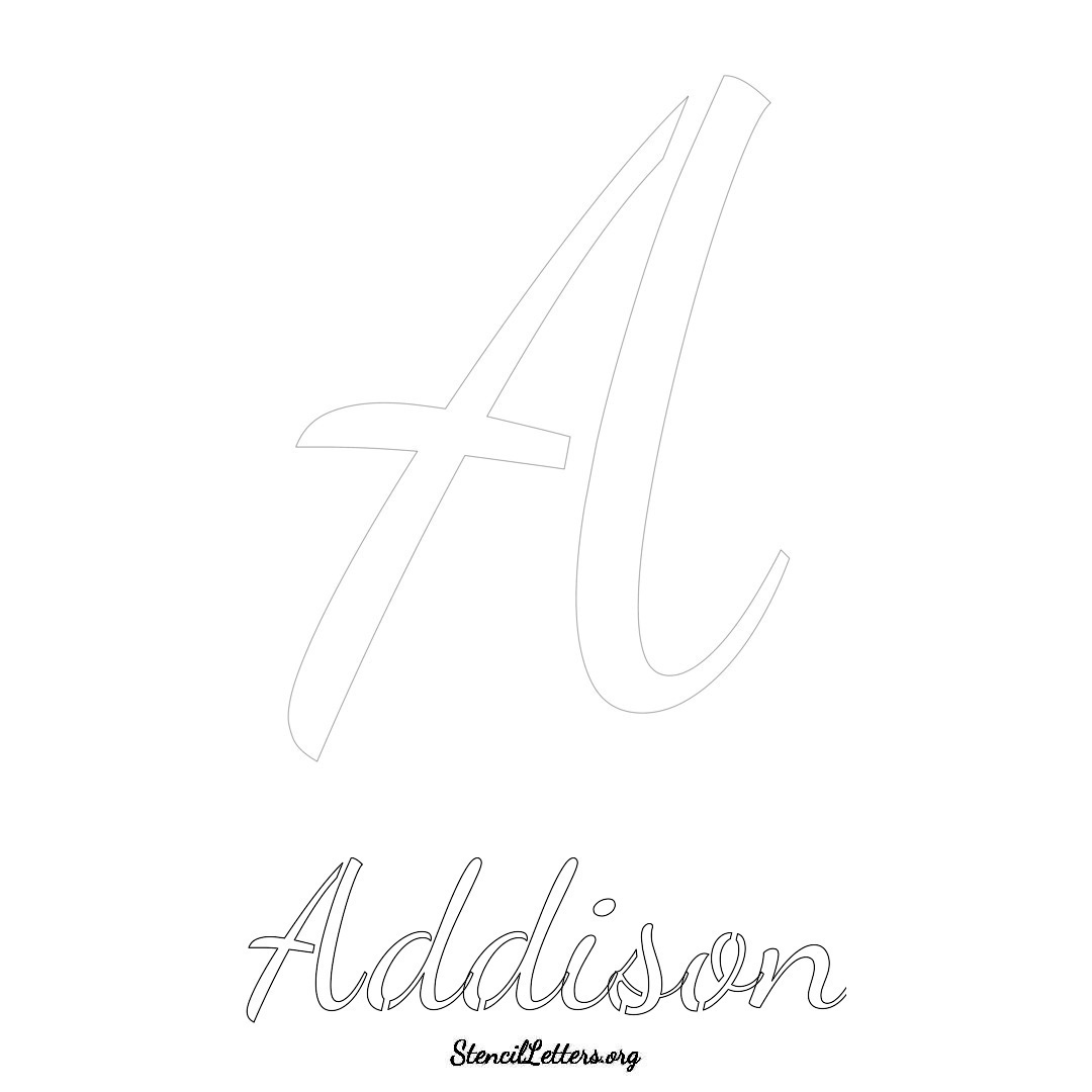 Addison printable name initial stencil in Cursive Script Lettering