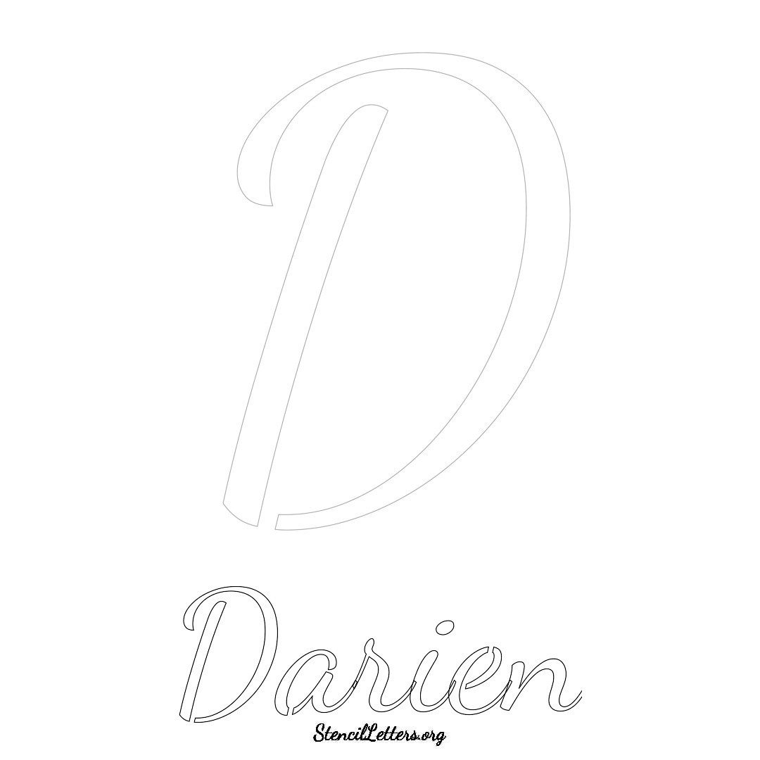 Darien printable name initial stencil in Cursive Script Lettering