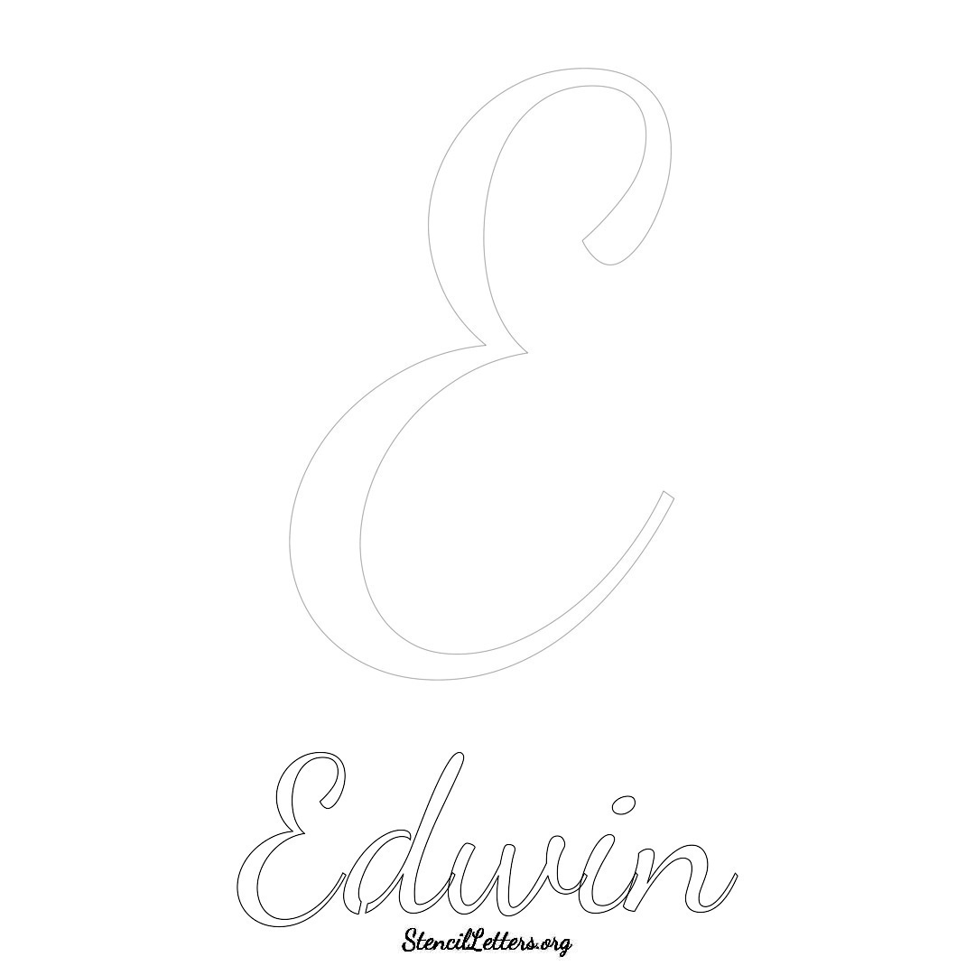Edwin printable name initial stencil in Cursive Script Lettering