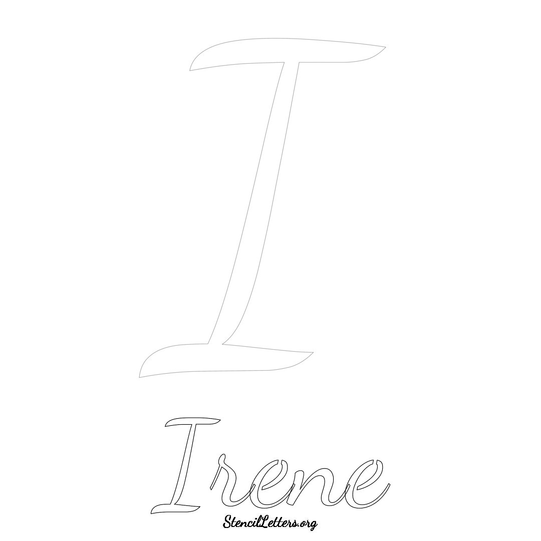 Irene printable name initial stencil in Cursive Script Lettering