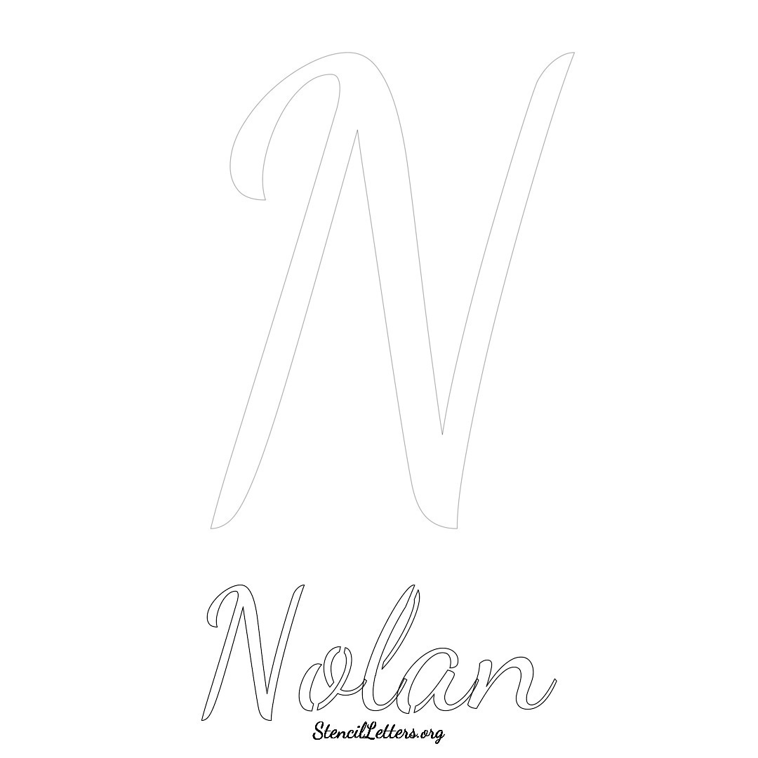 Nolan printable name initial stencil in Cursive Script Lettering