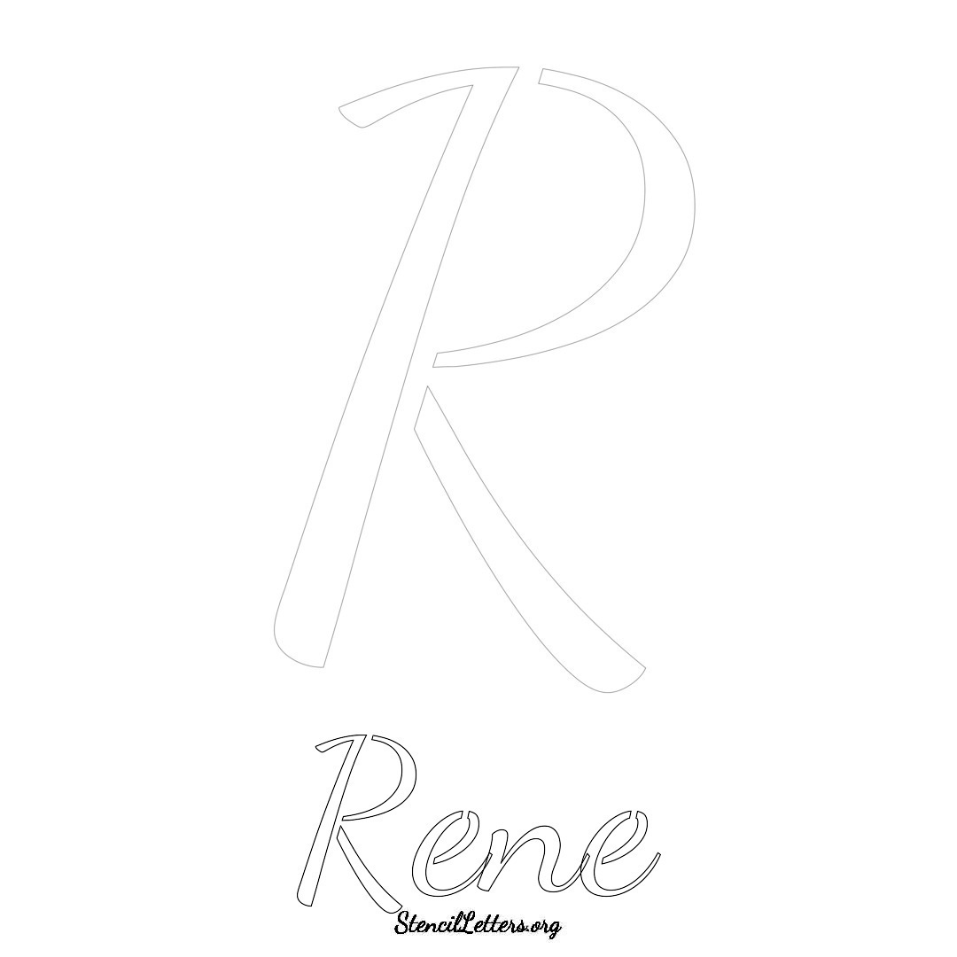 Rene printable name initial stencil in Cursive Script Lettering