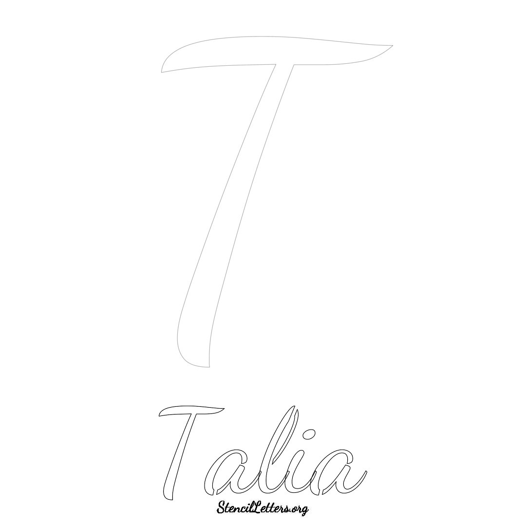 Talia printable name initial stencil in Cursive Script Lettering
