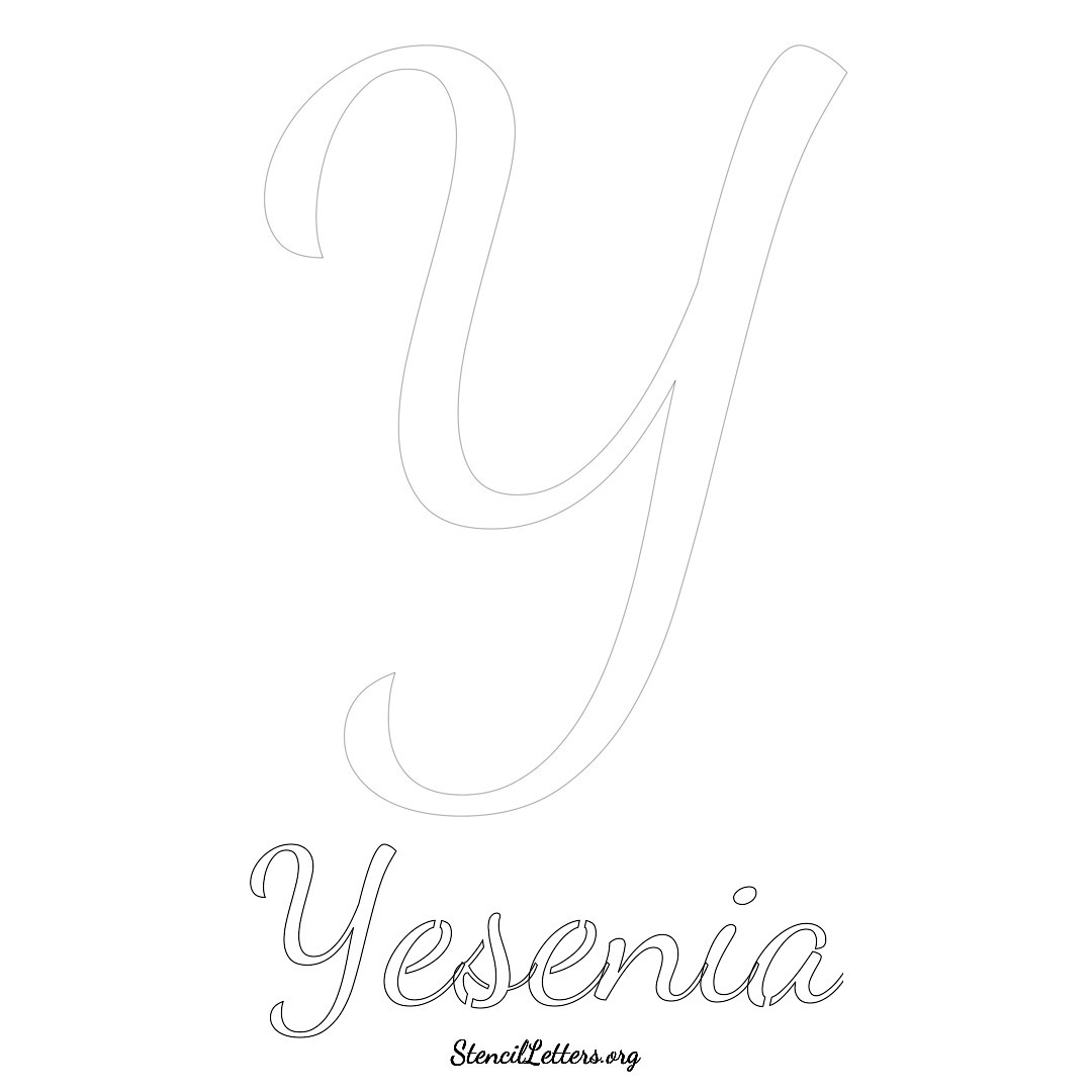 Yesenia printable name initial stencil in Cursive Script Lettering