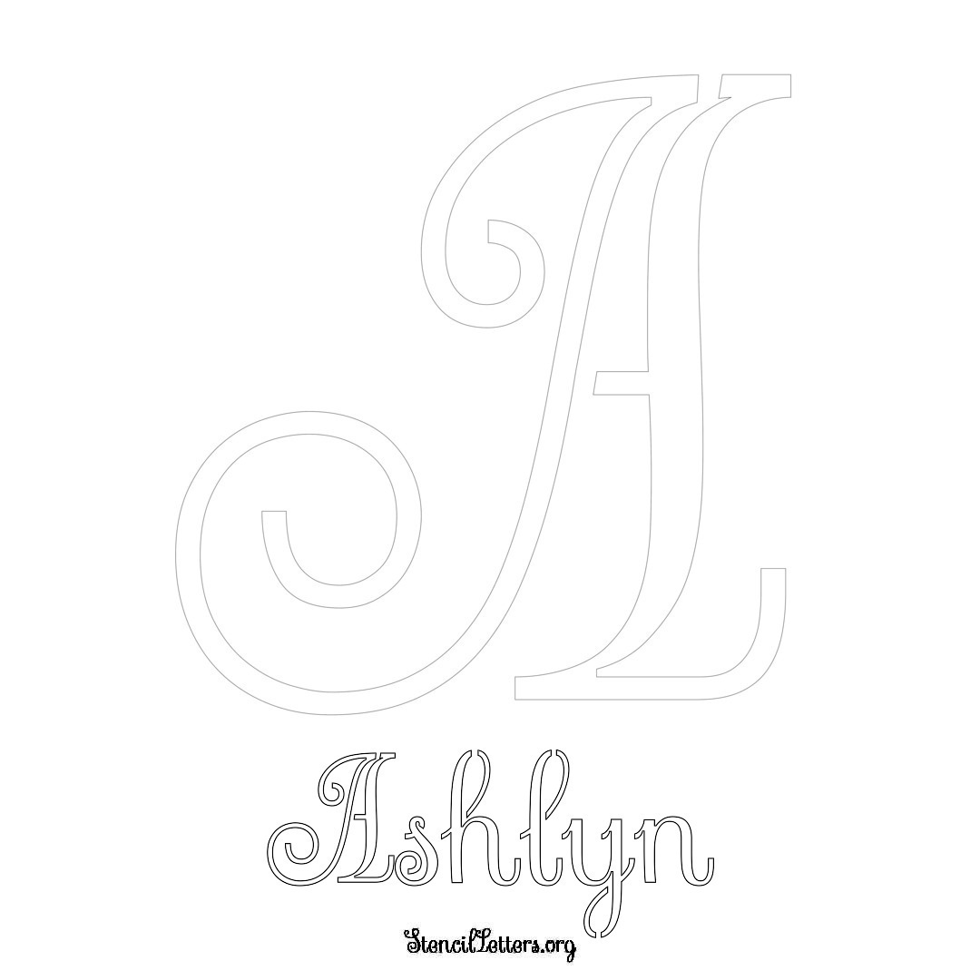 Ashlyn printable name initial stencil in Ornamental Cursive Lettering