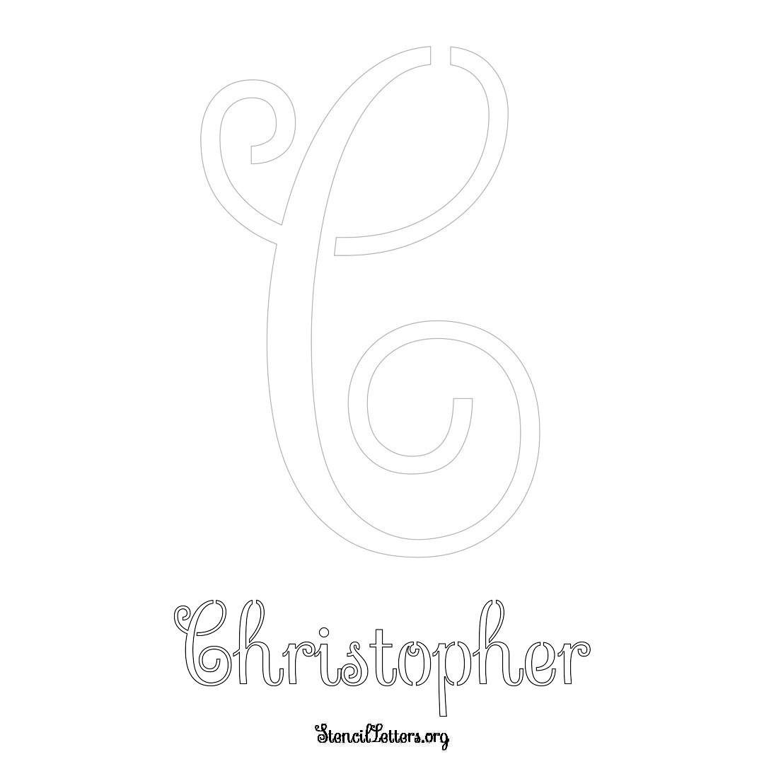 Christopher printable name initial stencil in Ornamental Cursive Lettering