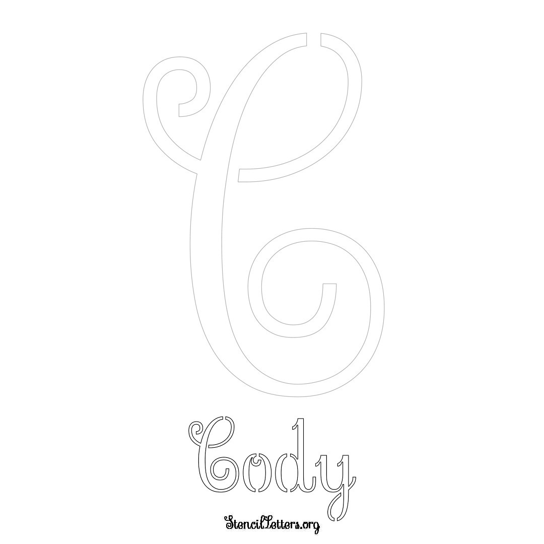 Cody printable name initial stencil in Ornamental Cursive Lettering