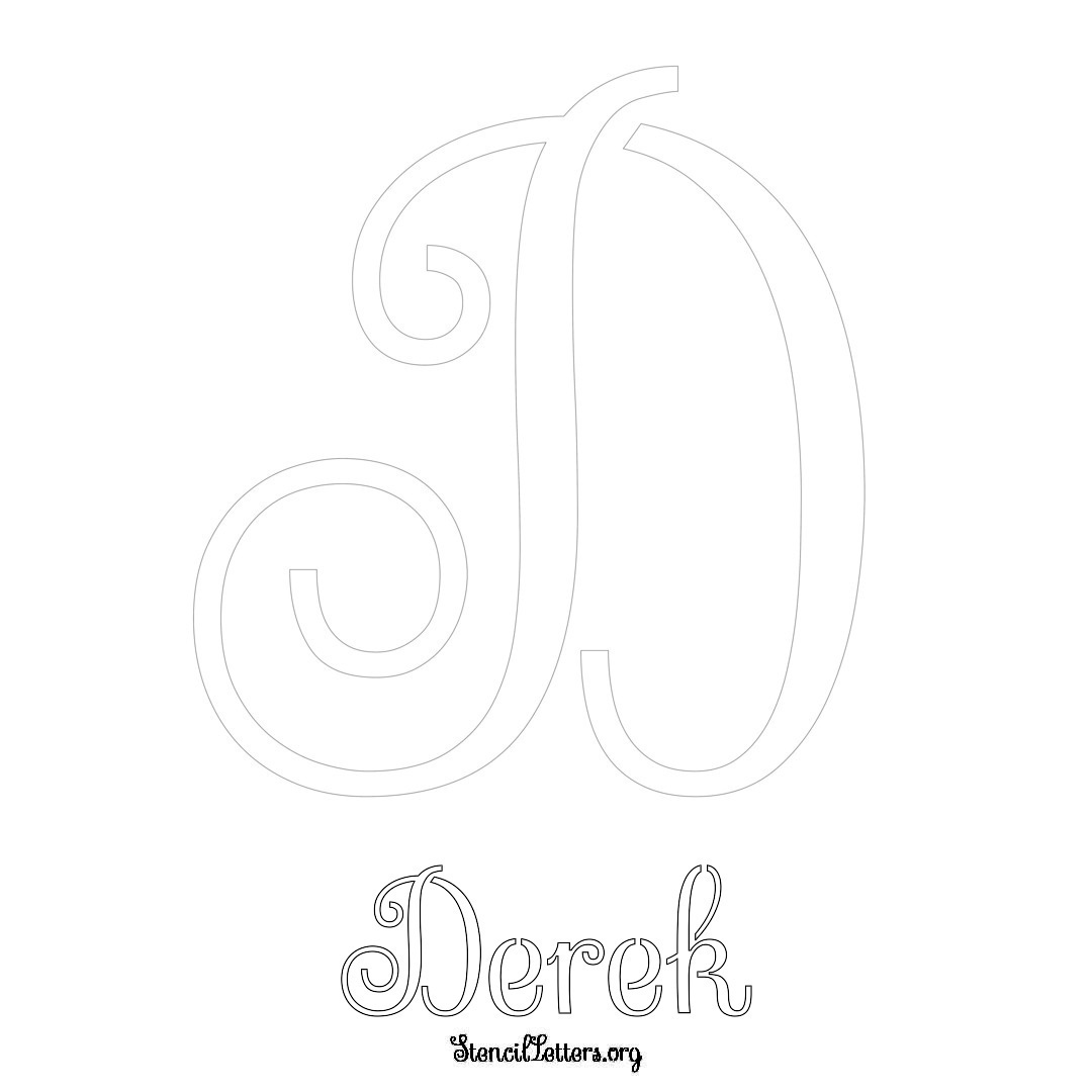 Derek printable name initial stencil in Ornamental Cursive Lettering