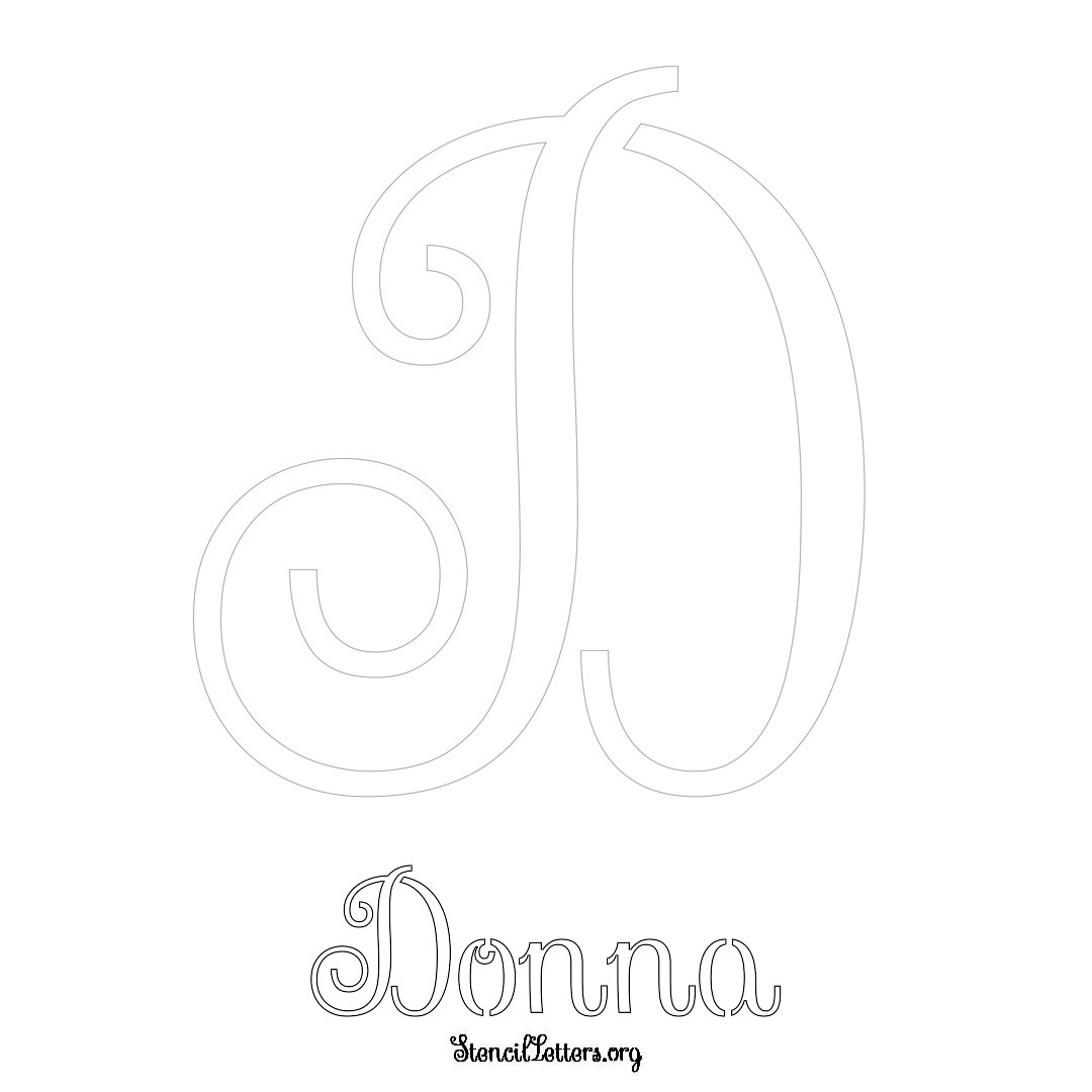 Donna printable name initial stencil in Ornamental Cursive Lettering
