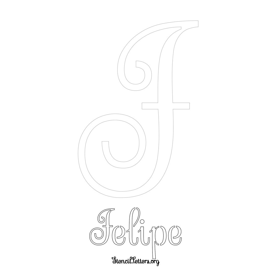 Felipe printable name initial stencil in Ornamental Cursive Lettering