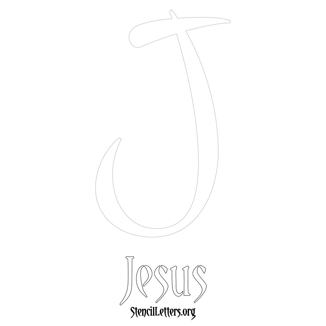 Jesus printable name initial stencil in Vintage Brush Lettering