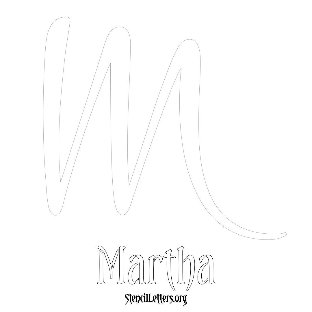 Martha printable name initial stencil in Vintage Brush Lettering