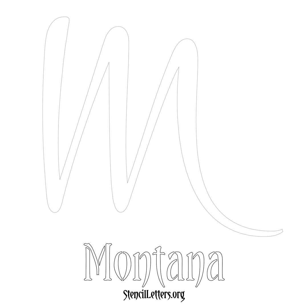 Montana printable name initial stencil in Vintage Brush Lettering